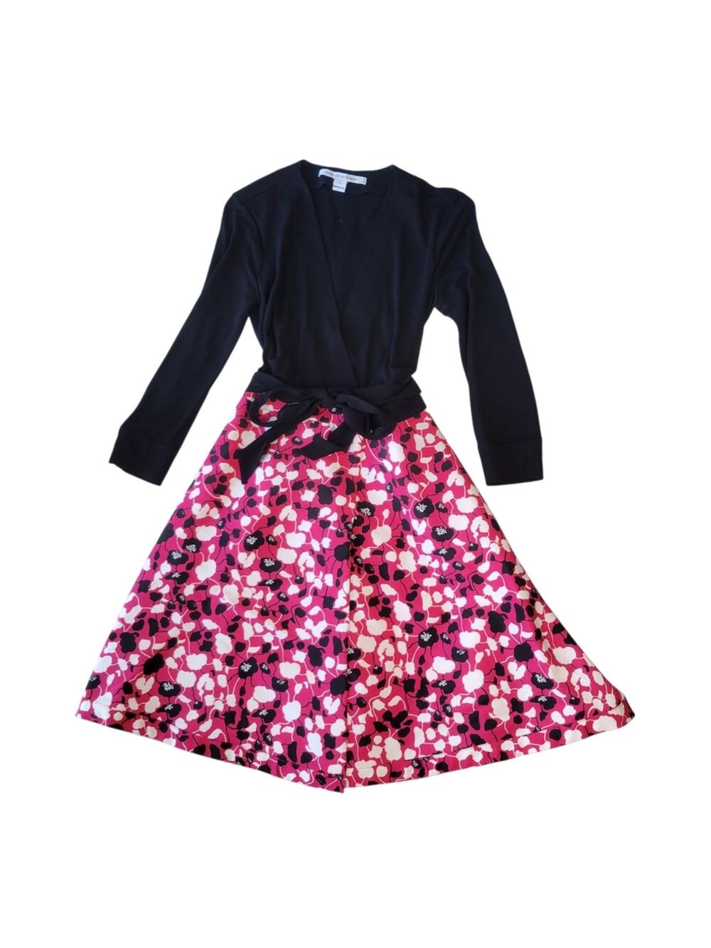 Diane Von Furstenberg DVF Amelia Wrap Dress Black Pink Size 2